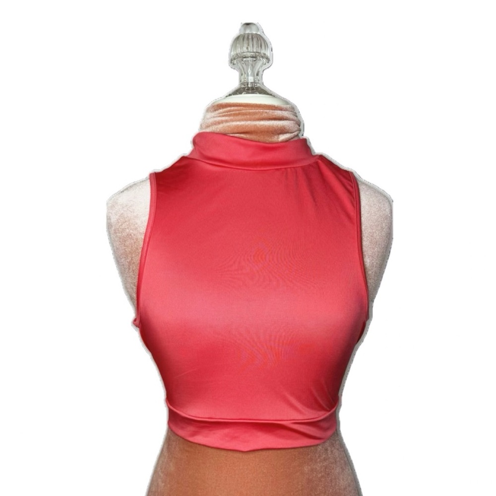 Rue21 Mock Turtleneck Halter Crop Top Hot Pink Coral Women’s Size XL